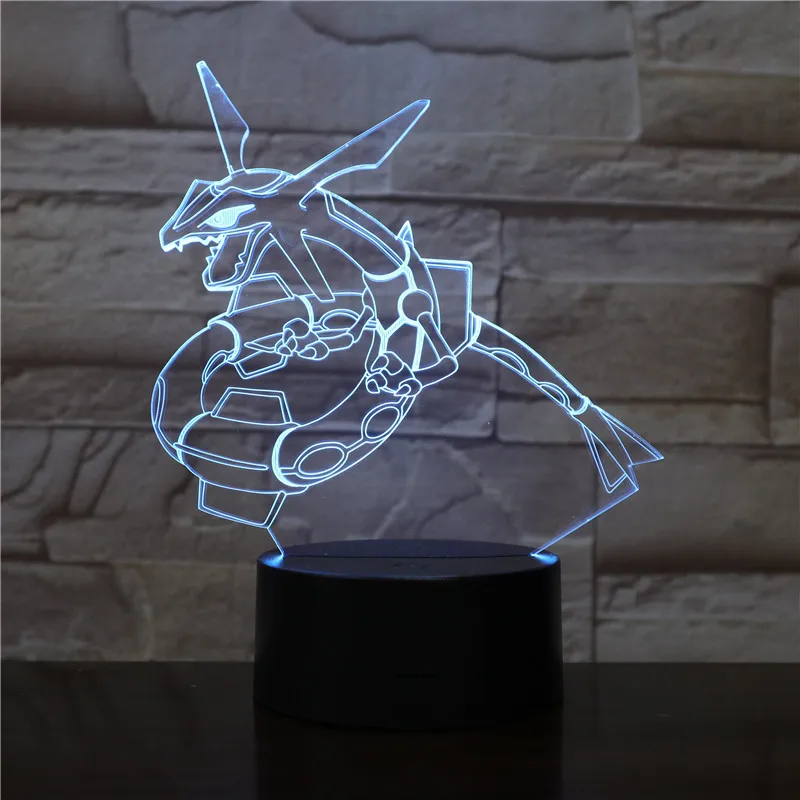 Pokemon Rayquaza, 3D сенсорный переключатель, 7 цветов, пульт дистанционного управления, 16 цветов, Светодиодные ночные лампы для детей, светодиодные настольные лампы Lampara Lampe, ночник