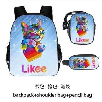 

New LIKEE Video App Backpack 3D Print Likee 3pcs/set Bag Double Layer Zipper Back Pack Pencil Case Bagpack Russia Type Bookbag