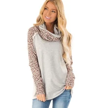 Fashion Scarf Collar Leopard Stitching Top Slim Fit Warm Top For Women XL Fashion Scarf Collar Leopard Stitching Top Slim Fit Warm Top For Women XL