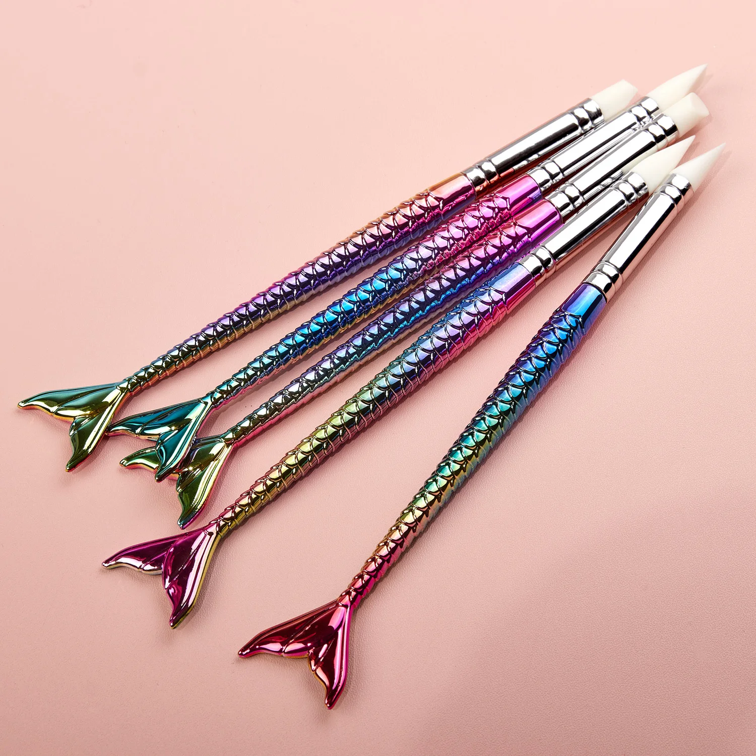 5Pcs Nail Art Sculpture Pen Silicone Nail Tools for Nail Art Design Nail Foil Carving Drawing Manicure 6