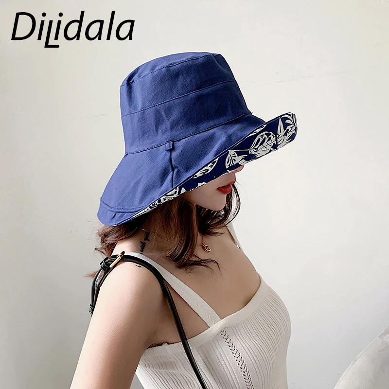 Dilidala Двусторонняя Рыбацкая шляпа с принтом для женщин, дикая летняя уличная Солнцезащитная шляпа от солнца, модная Повседневная Панама