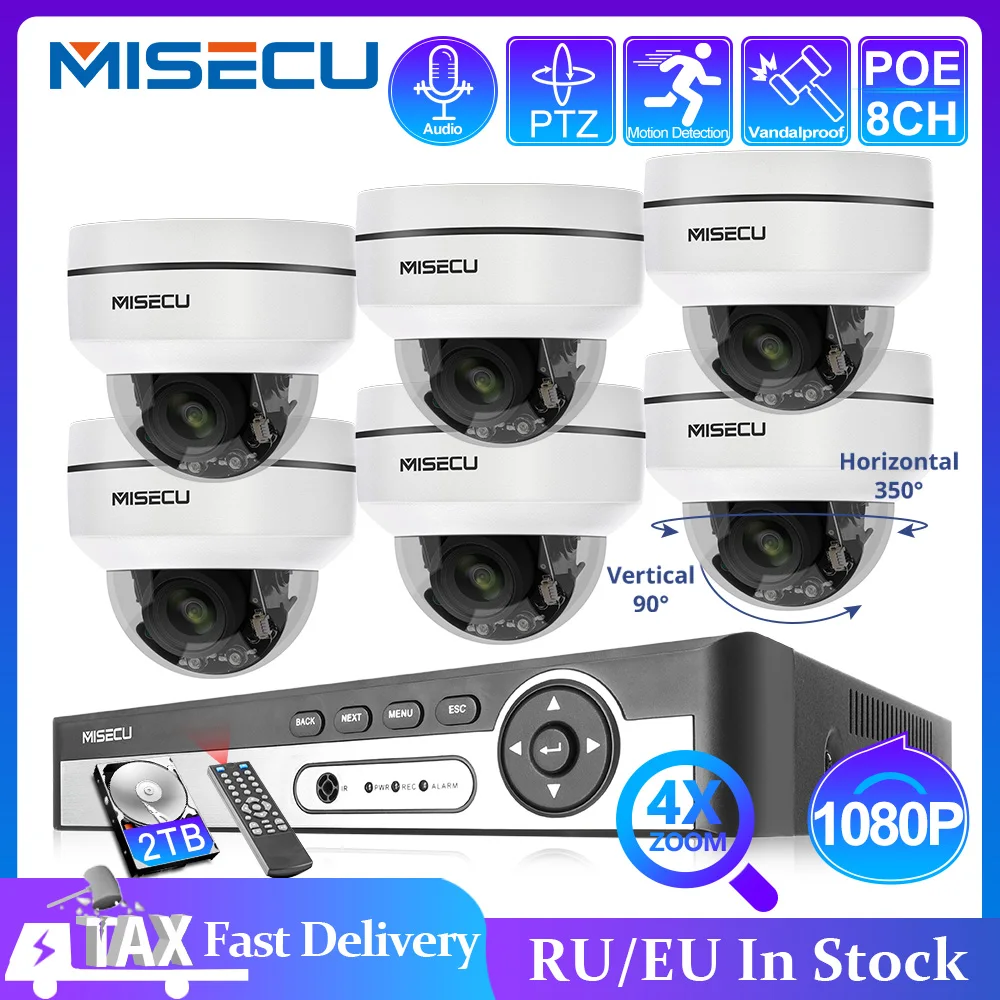 MISECU 8CH 1080P POE PTZ IP камера 2MP аудио NVR система комплект Крытый Открытый 2 8 12 мм 4X