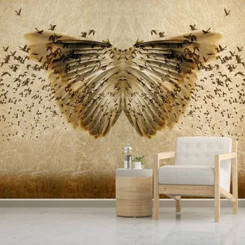 

Custom 3D Nordic Hand Drawn Abstract Feather Gold Butterfly Background Wallpaper Mural