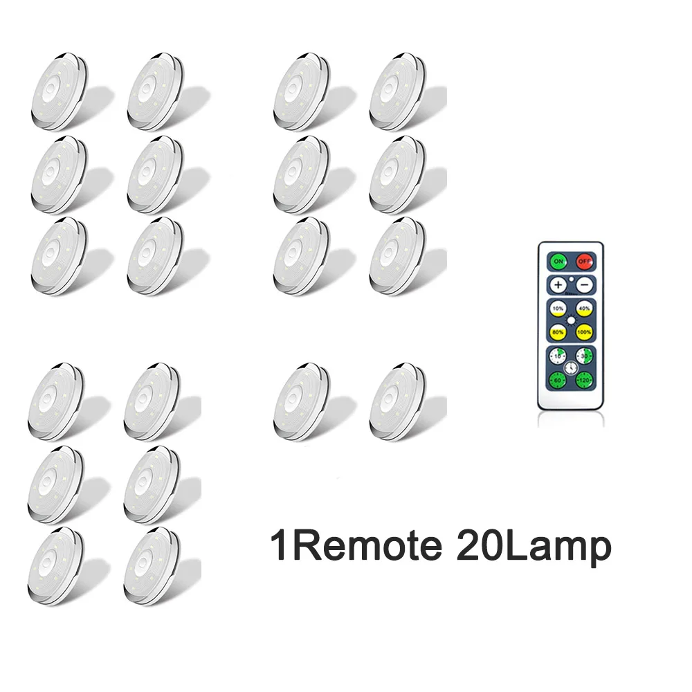 

1 Controller 20 Lamp LED Under Cabinet Light Wireless for Wardrobe Cupboard Closet Bedroom Kitchen Lamp Dimmable Night Lights