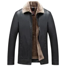 Зимняя кожаная куртка из искусственной L-5XL, мужская деловая Повседневная модная куртка с отворотом, черная, коричневая, на молнии, утолщенная, теплая, из искусственного меха, мужская куртка