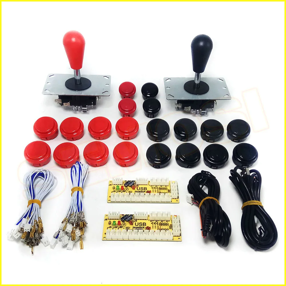 Red and Black Kit 1 Нулевой задержкой, usb-датчик для ПК аркадный джойстик пуш-ап пуговицы «сделай сам» комплект с 2pin кабели 8 способ 5pin джойстик для MAME Jamma машина - Цвет: Red and Black Kit 1