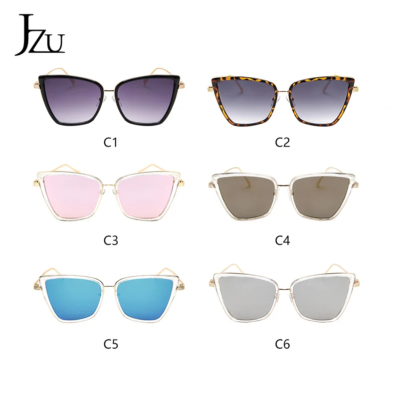 JZU, новинка, фирменный дизайн, Cateye, солнцезащитные очки для женщин, Ретро стиль, металл, черный цвет, солнцезащитные очки для женщин, зеркальные, большие, UV400