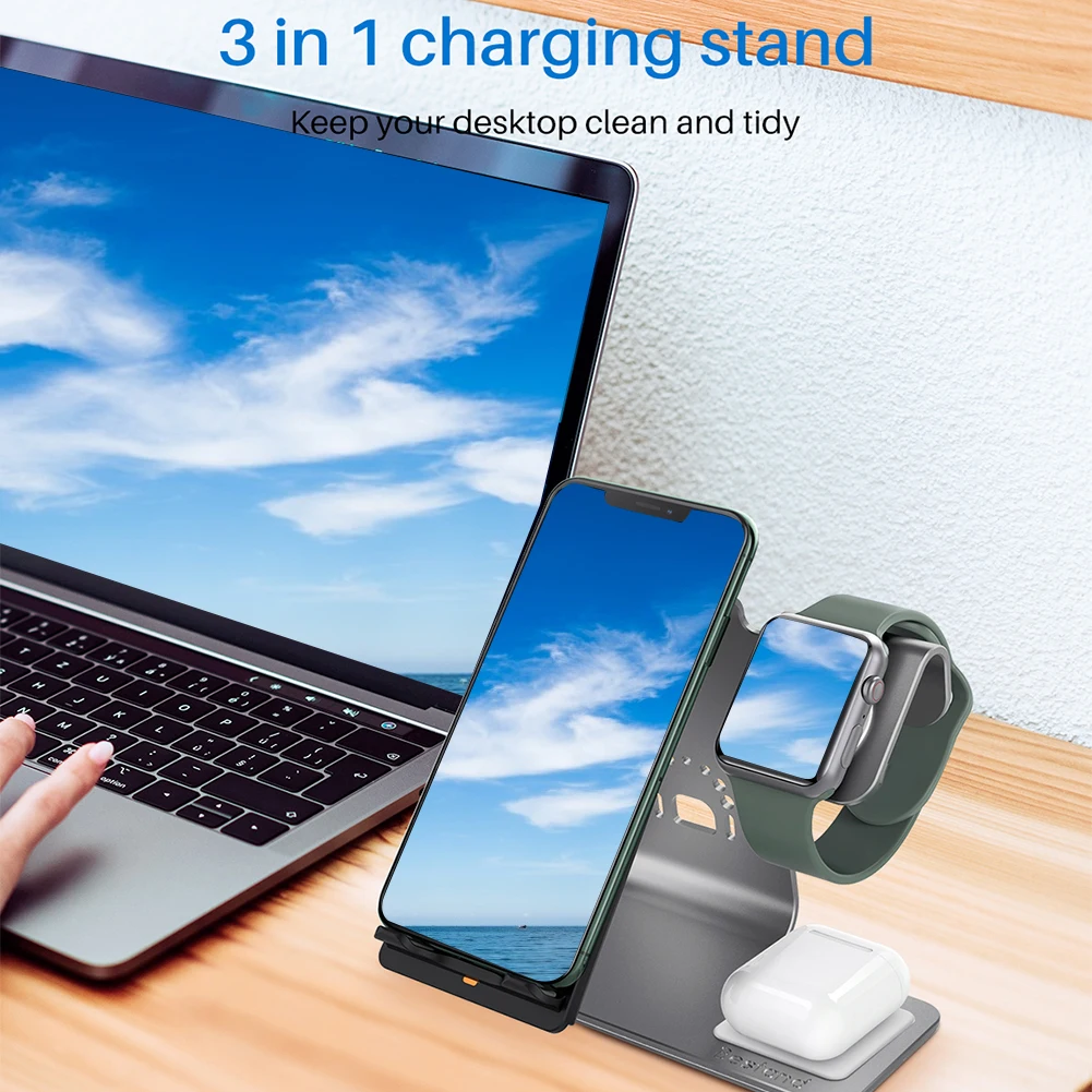 

3 In 1 QI Fast Wireless Charger Support Desktop Portable Dock Station Multifunctional Accessories Phone Stand For Apple Watch
