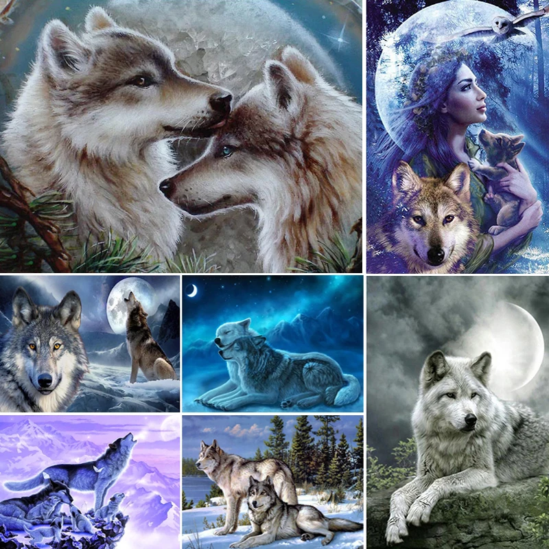 5D DIY Diamond Painting Wolf Cross Stitch Kit Full Drill Square Embroidery Animals Mosaic Art Picture Rhinestones Decor Gift diamond painting