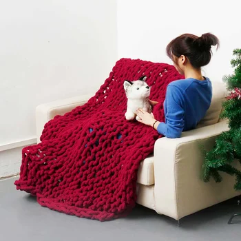 

Chenille Fabric Knitting Blanket Multi Size Home Winter Warm Soft Hand Thick Yarn Chunky Knitted Sofa Throw Blanket