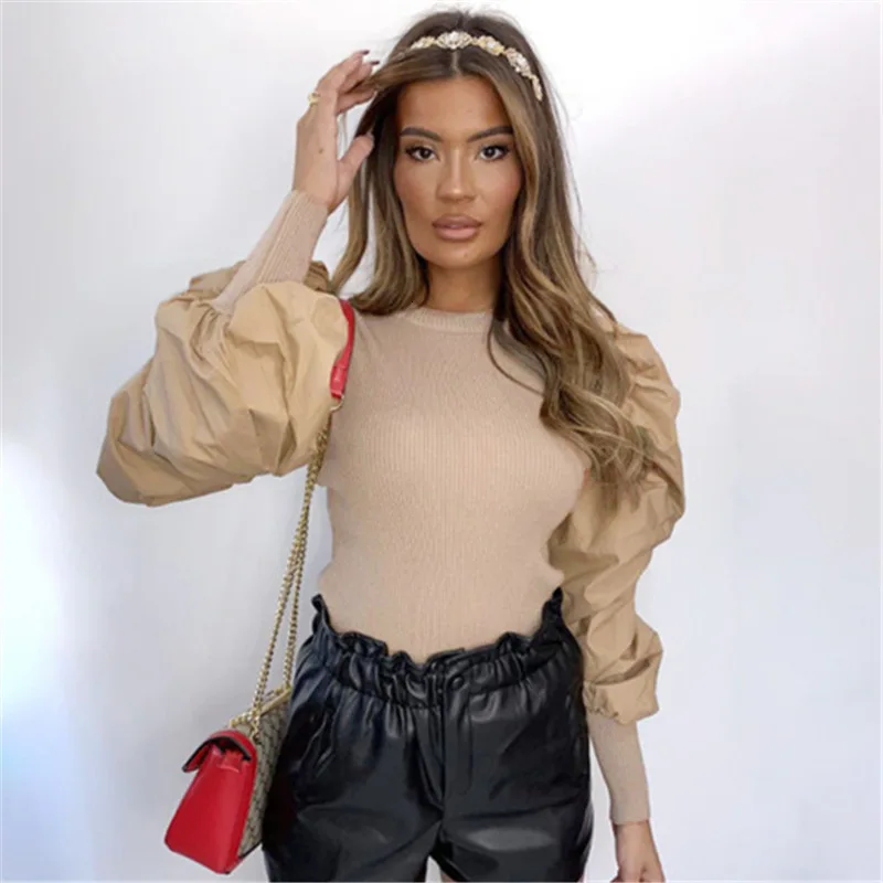 

White T-shirt Office Puff Sleeve TShirt Women Elegant Black Khaki Ladies Tee Shirt Autumn French Gothic Casual Tee Shirt