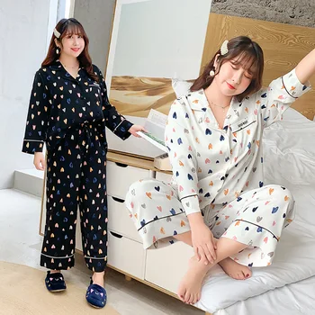 

Pajamas Long Sleeve Plus-sized Cardigan Thin Homewear Set Douyin Celebrity Style Pajamas Women's Online Celebrity