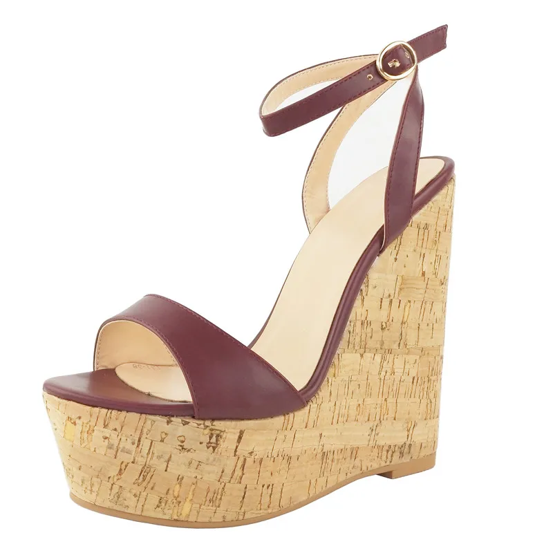 

Italy Fashion High Heel Platform Sandal Shoes For Women Summer Wood Grain Wedge Sandals 15cm Sexy Party Shoes Large Size 45