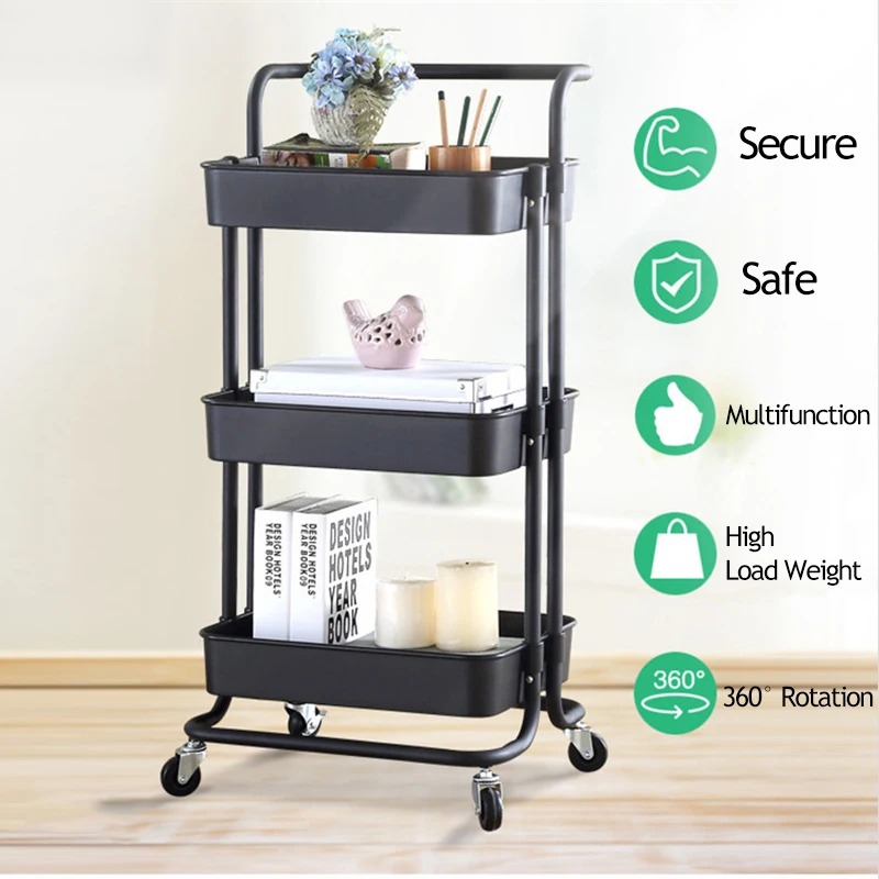 

Kitchen Furniture 3 Tier Storage Trolley Cart Kitchen Organizer Bathroom Furniture Movable Shelf Wheels Household Stand Holder