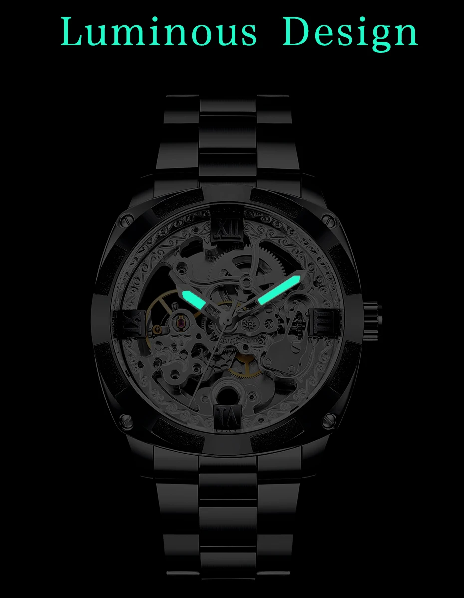 FORSINING мужские модные механические часы с скелетом, повседневные спортивные водонепроницаемые мужские классические деловые наручные часы