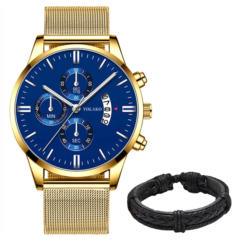 Fashion Mens Sports Watches Luxury Men Stainless Steel Mesh Belt Watch Male Business Quartz Wristwatch Leather Bracelet Clock 