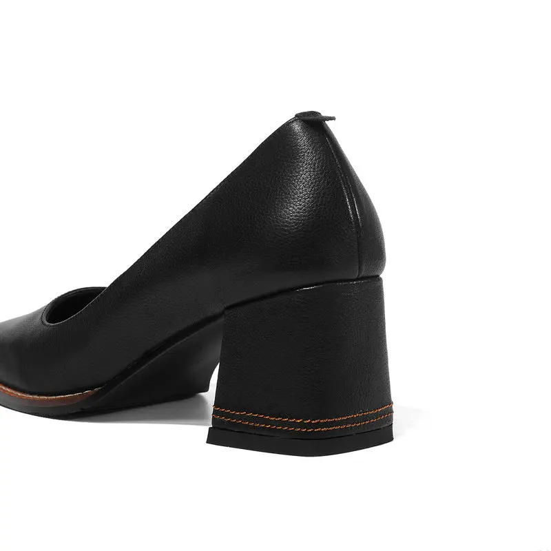 Autumn Pumps Genuine Leather square Toe Square Heel Shoes Shallow Elegant Office Women Solid Pumps