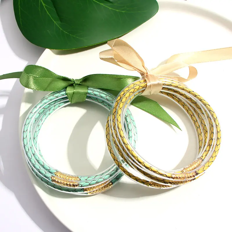JUST FEEL 5 PCS/Set Bowknot Jelly Bangles Bracelets For Women Girls Set Rope Filled Silicone Plastic Bangle 2020 Fashion Jewelry | Украшения