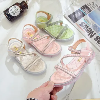 

Toddler Baby Shoes Children's Rhinestone Casual Flats Little Girls Bling Beach Sandals Crystal Kids Princess Beach Shoes 21-36