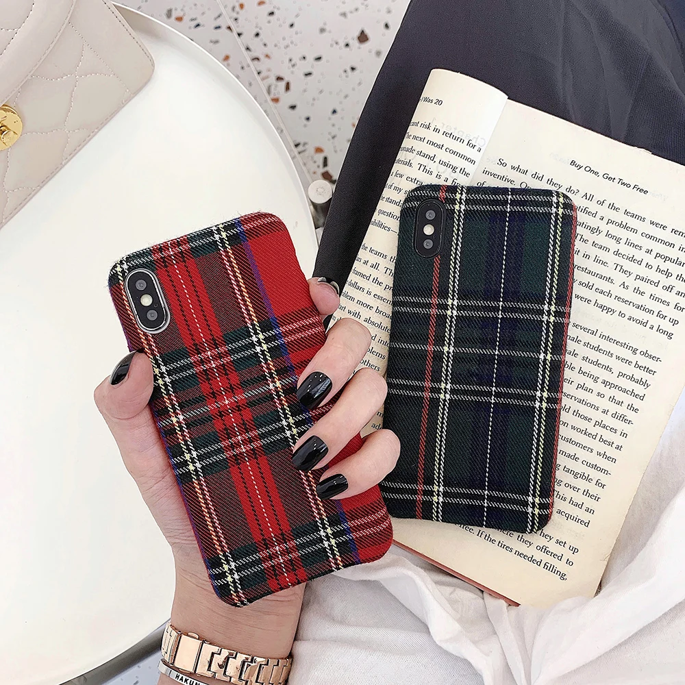 

Fashion ins College Style Plaid Fabric Phone Case For iPhone 11Pro Max XR X XS MAX Case For iPhone 6S Plus 7 8 Back Cover
