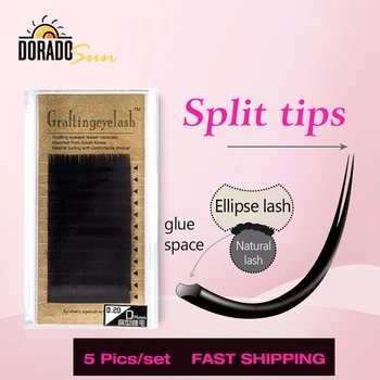 

DORADOSUN Fast Shipping 5 Pieces 12 ROW Flat Ellipse Individual False Eyelashes Split Tips Protein Fake Eyelash Extension