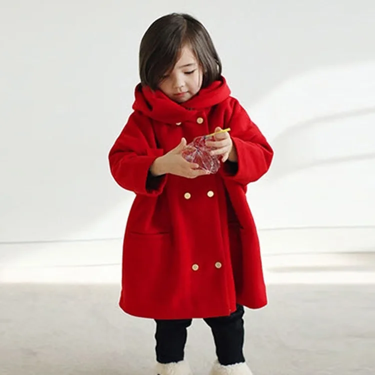 Детская одежда коллекция года, осенне-зимнее толстое шерстяное пальто в Корейском стиле с длинным разрезом для маленьких детей