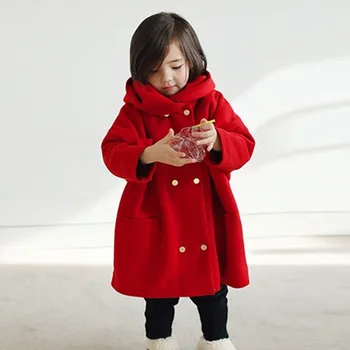 

Children's wear 2019 autumn and winter Korean version plus velvet thick woolen coat in the long section of the small children's