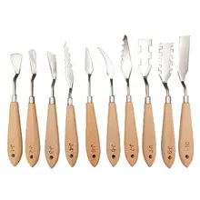 10 шт. лопаточка из нержавеющей стали мастихины для художников, инструменты для ногтей для живописи масляными красками акриловые смешивания специальных эффектов, деревянная ручка