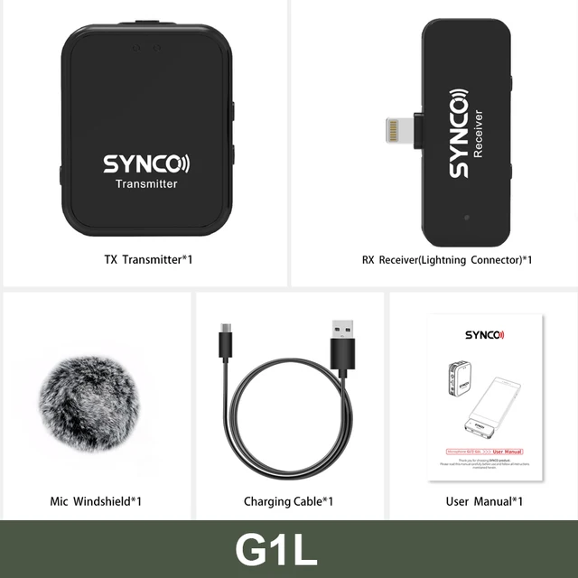 SYNCO G1T/G1L 2.4G Wireless Microphone System Lavalier Lapel for Android iPhone Smartphone Transmitter Receiver Voice Recording G1L