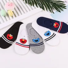 Женские лодочные носки в полоску с героями мультфильма «Улица Сезам», «Элмо», «печенья монстра»; хлопковые Забавные милые носки в стиле каваи