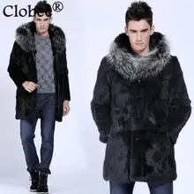 Большие размеры 6XL 7XL мужское пальто с мехом длинное стильное зимнее теплое с капюшоном сексуальное крутое искусственное пальто из меха кролика меховой воротник верхняя одежда YY1021