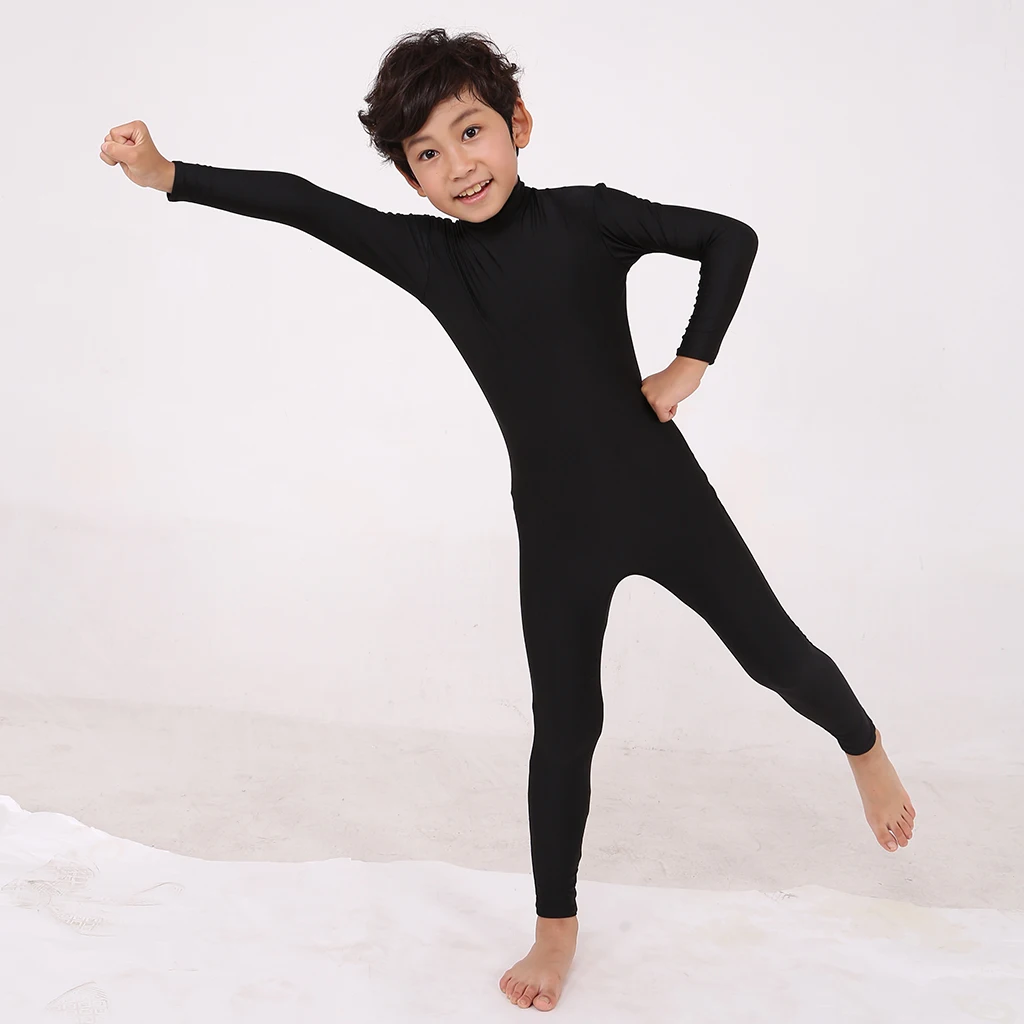 Kids Little Girls Boys Spandex Long Sleeve Full Body Unitard Skin Tight Dance Costumes