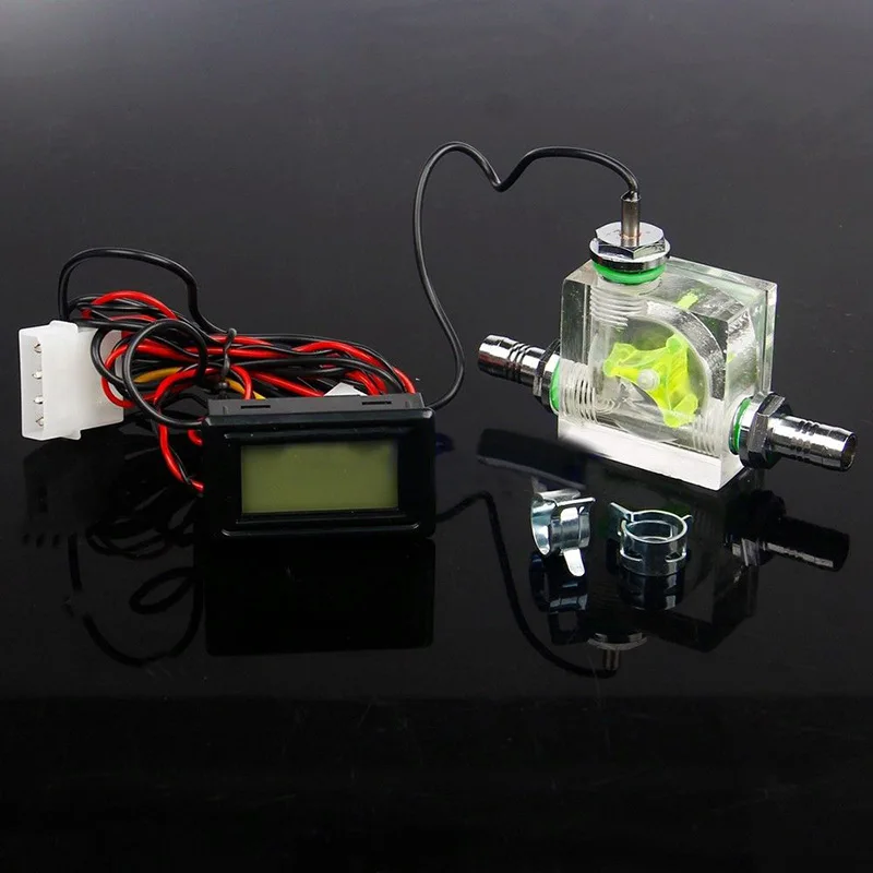 

Water Liquid Cooling Cooler 3 Way Flow Meter LED Light Thermometer G1/4 Thread Connector VH99