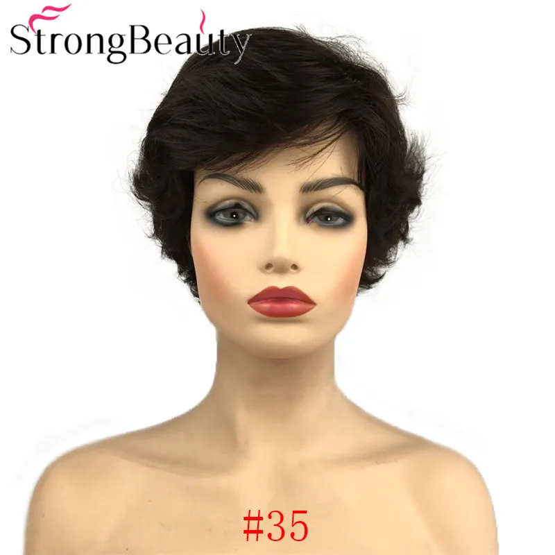 StrongBeauty короткий кудрявый парик из синтетических волос натуральный черный/коричневый/серебристо-серый парики для женщин 6 цветов на выбор