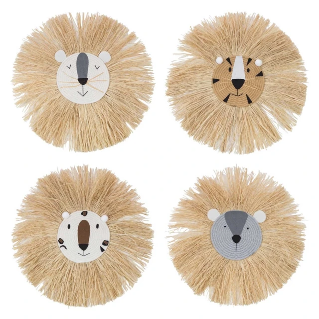 Cartoon Lion Hanging Decorations Handmade Cotton Thread Weaving Animal Head Ornament Kids Room Wall Home Accessory 60cm 6