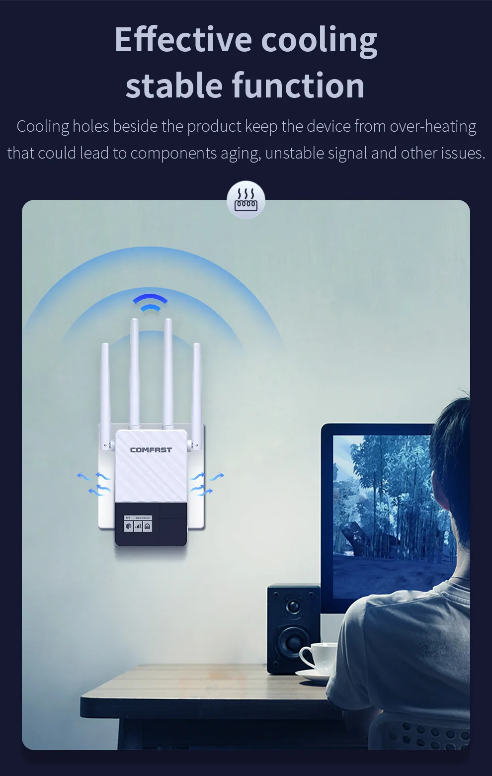 COMFAST 1200Mbps Màn Hình OLED Thông Minh Repeater WiFi 2 Băng Tần 2.4G & 5G Không Dây Mở Rộng Tín Hiệu Wi-Fi Phạm Vi bộ Khuếch Đại