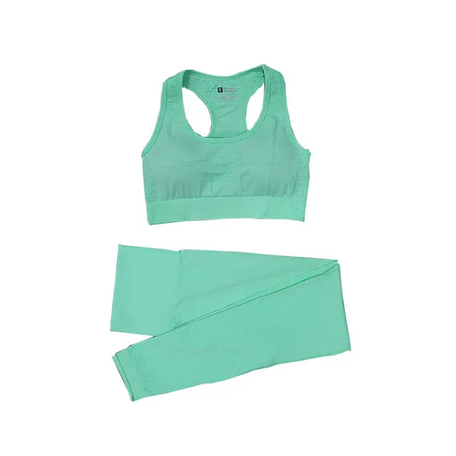 2/3/5PCS Women Sportswear Yoga Set Gym Clothing Tracksuit Long Sleeve Crop Top High Waist Seamless Leggings Fitness Sports Suits Bra pant green