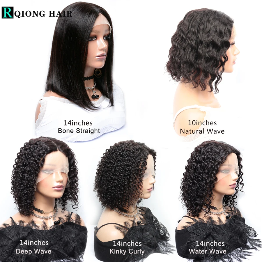 Deep Wave Short Bob Wigs For Black Women Curly T Part Lace Wigs Natural Wave Lace Front Human Hair 4x1 Brazilian Hair