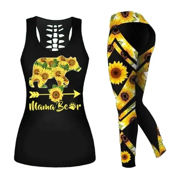 

3D Digital Printed Sunflowers Bear Hollow Tanktop Women Sexy Vest Girls Fashion Tank tops Clothes ropa mujer Oversized Drop ship