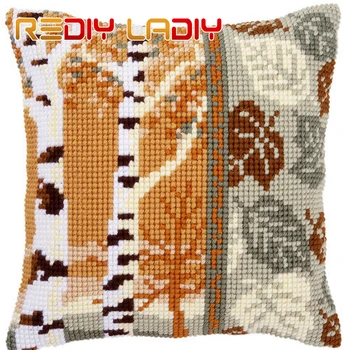 

Cross Stitch Cushion Grid Stripes Chunky Yarn Cross-Stitch Kits Needlework Pre-Printed Canvas Pillow Home Decor Arts & Crafts