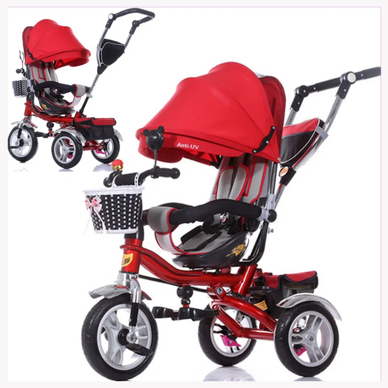 Swivel Seat Child Hand Push Tricycle Reverse Handle Dual Ways Baby Bicycle Shock Absorbing Stroller Bike | Мать и ребенок