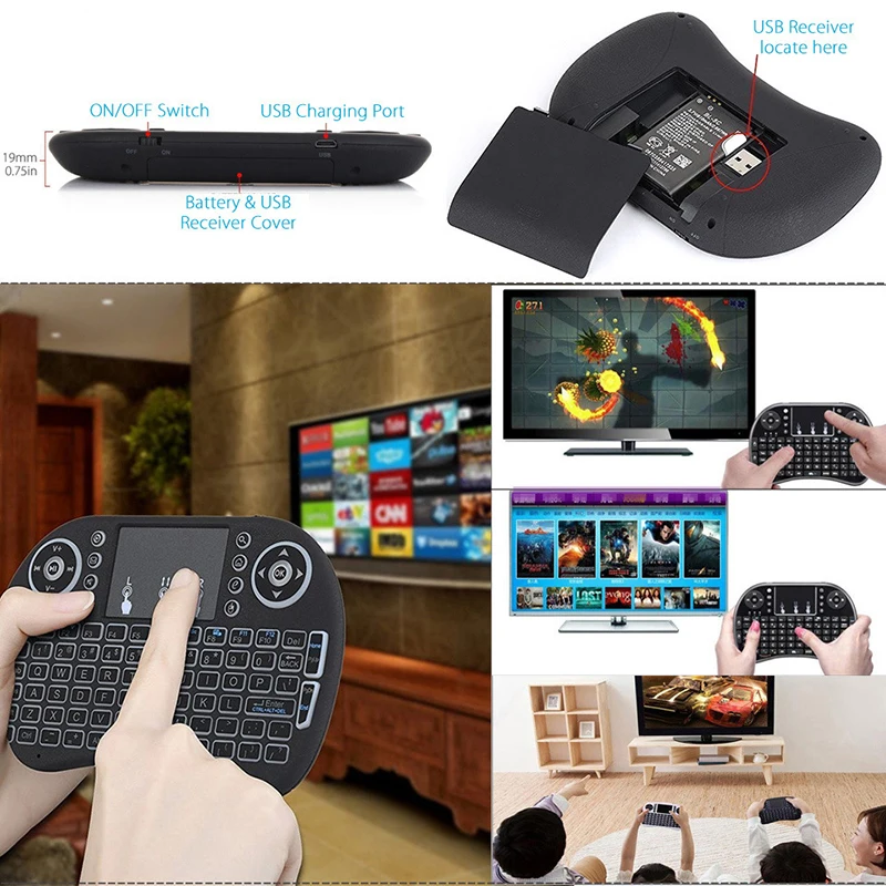 Портативная мини беспроводная клавиатура с подсветкой I8 2,4G Air mouse Touchpad Английский Русский Испанский Французский пульт дистанционного управления для Android