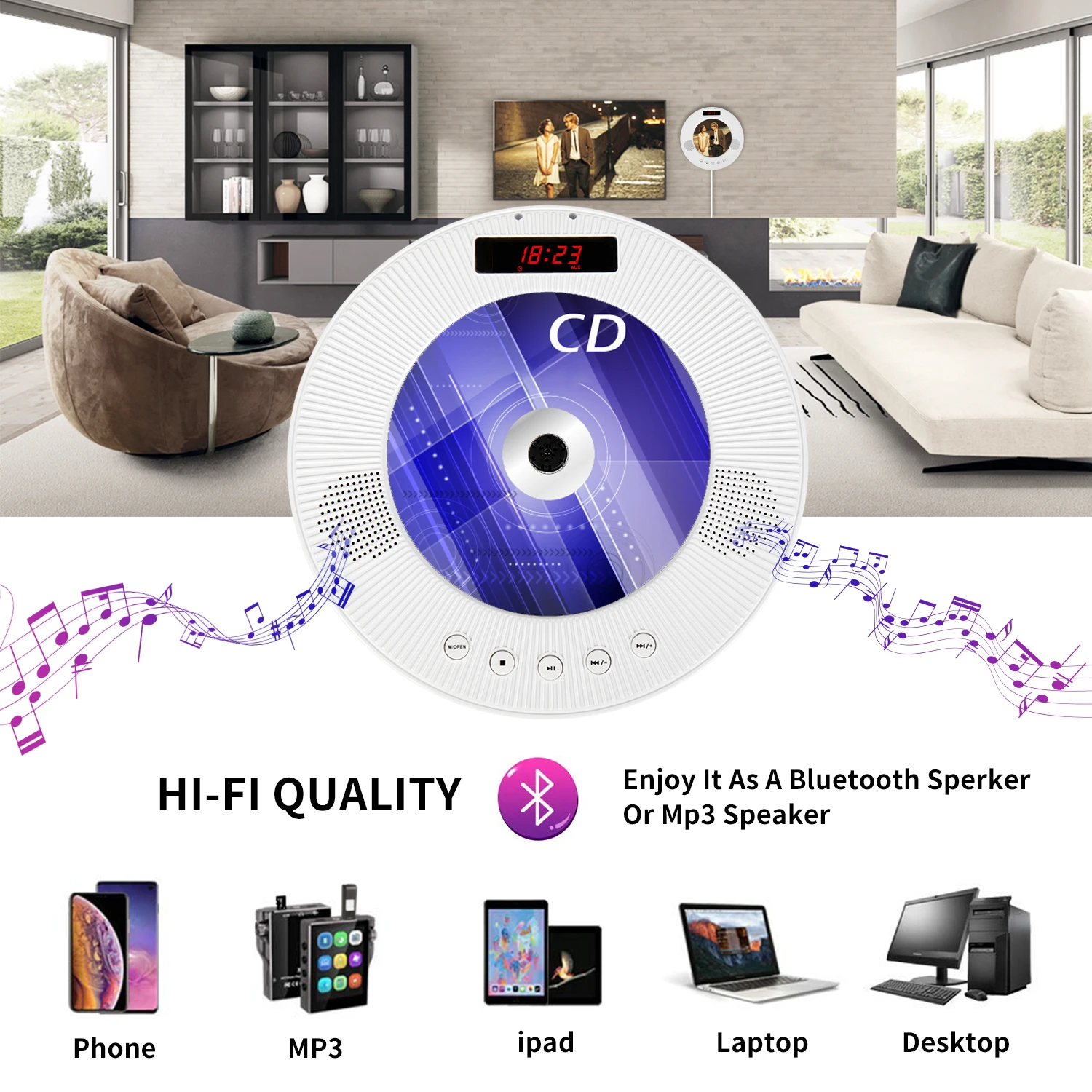 Настенный объемный DVD-плеер fm-радио USB диск MP3 Bluetooth музыкальный плеер