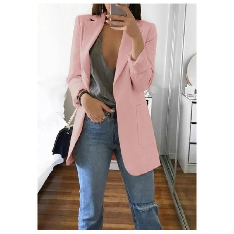 

Autumn Winter Women Jacket Temperament Elegant Solid Color Suit Cardigan Slim Lady Windbreaker Jacket 15 Color 8 Yards