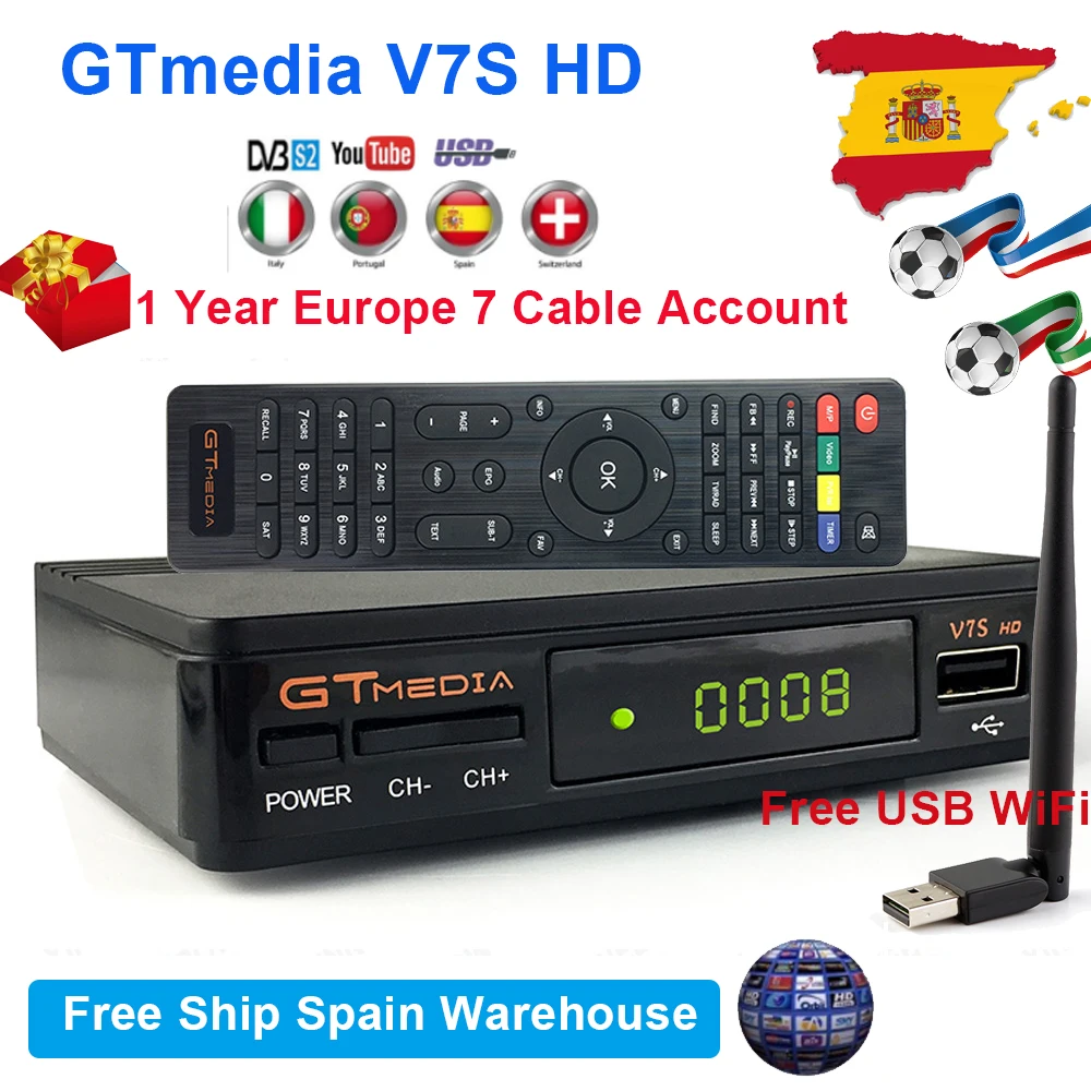 [Подлинный] GTmedia V7s HD спутниковый ресивер DVB-S2 цифровой спутниковый ТВ-рецептор Freesat V7 HD 1080P с USB WiFi европейские линии