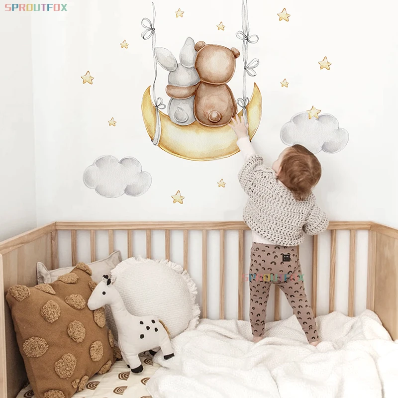 Rabbit Wall Stickers For Children's Room Decorative Vinyl Bear Wall Stickers For Kids Rooms Animal Pattern Wall Stickers Child
