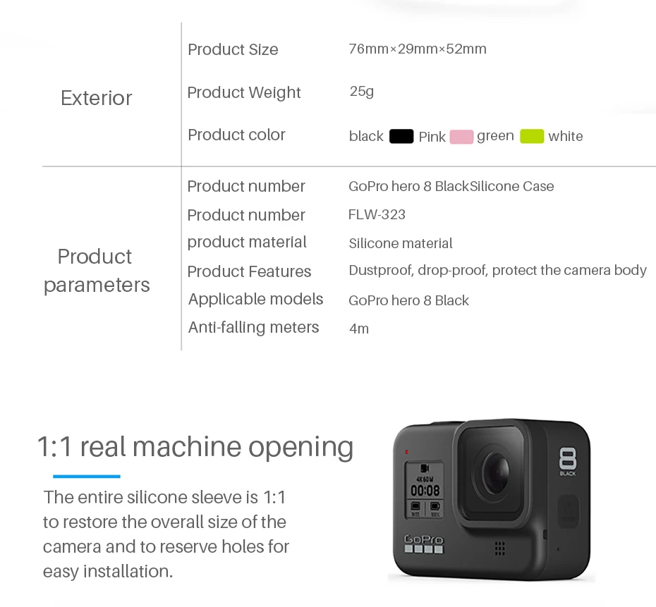 Sheingka силиконовый чехол, защитный чехол с ремешком на руку для Gopro Hero 8, противоударный чехол, мягкий чехол, аксессуары для камеры