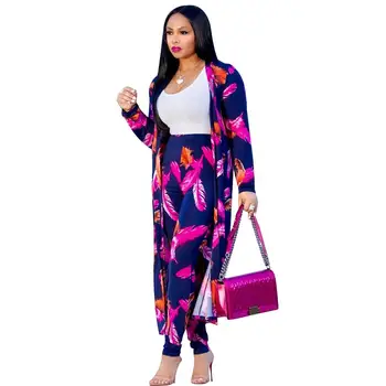 

2Pcs/Set Fashion Women Floral Printed Long Sleeve Cardigan Blouse Bodycon Pants
