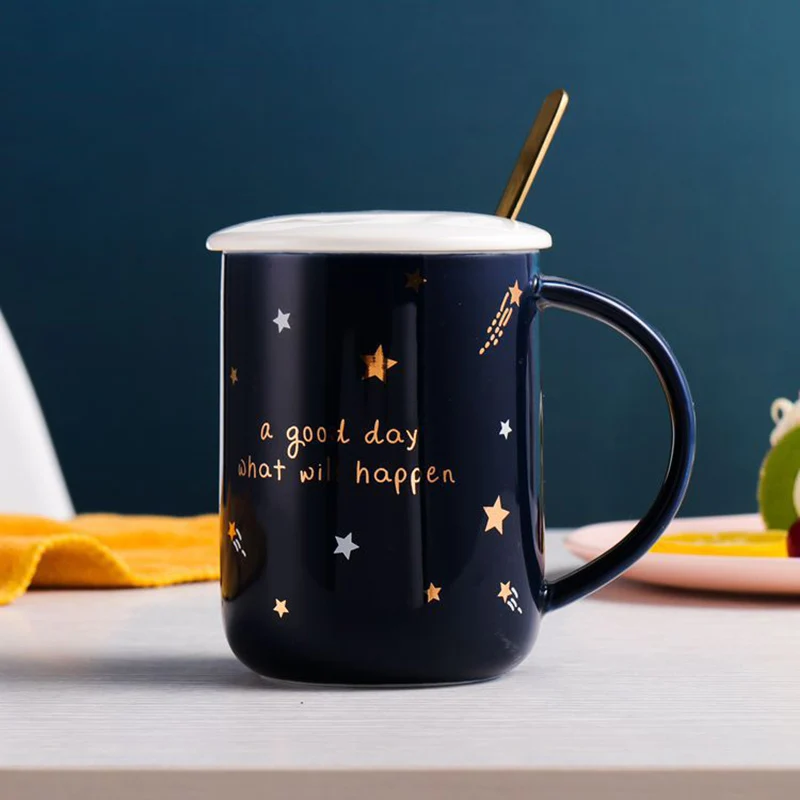 Waliicorners 420ml Colorful glaze sky ceramics Mug with spoon lid Porcelain mug Flower Tea Set Coffee Cup Water Milk Coffee Drinkware Gift 10 11225094309_727293683