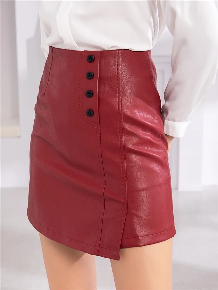 Colorfaith Новинка Женская юбка из искусственной кожи осенне-зимняя женская модная юбка трапециевидной формы с пуговицами мини-юбка SK1938